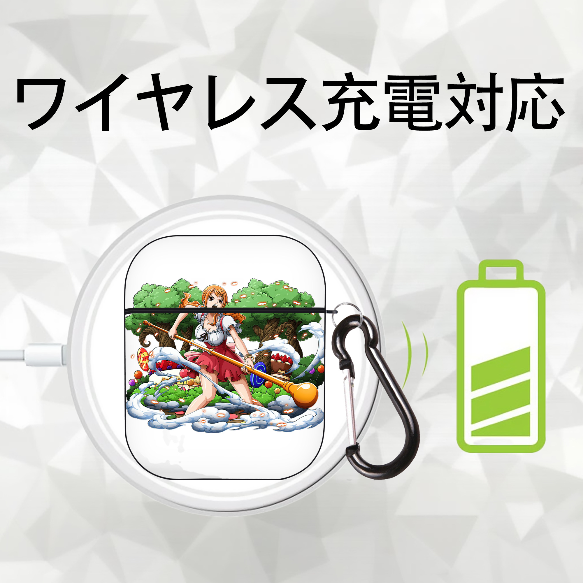 ワンピース ナミ ONE PIECE Nami AirPods 第2世代保護ケース ハードシェル ブラック 耐衝撃・防指紋・カラビナ付き