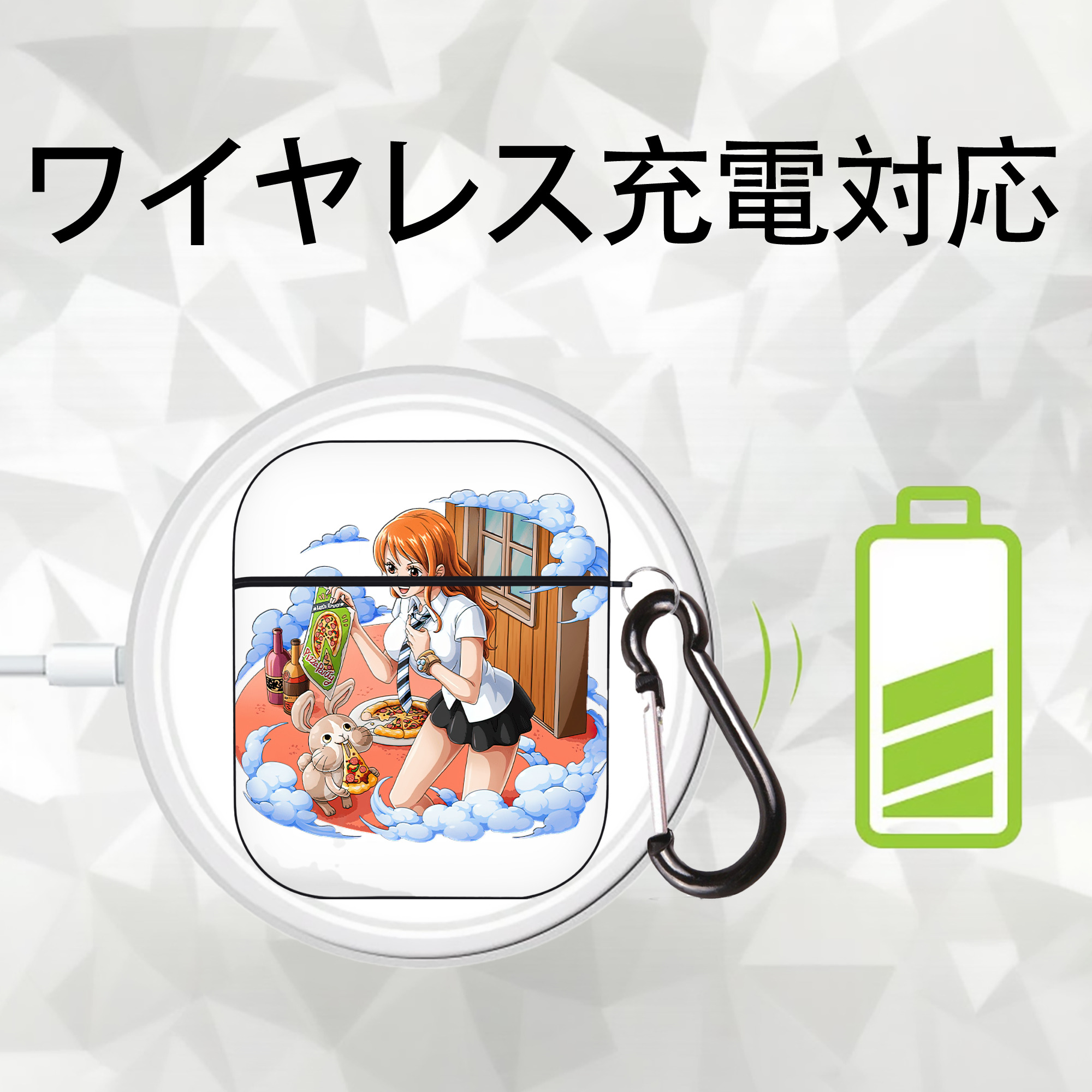 ワンピース ナミ ONE PIECE Nami AirPods 第2世代保護ケース ハードシェル ブラック 耐衝撃・防指紋・カラビナ付き