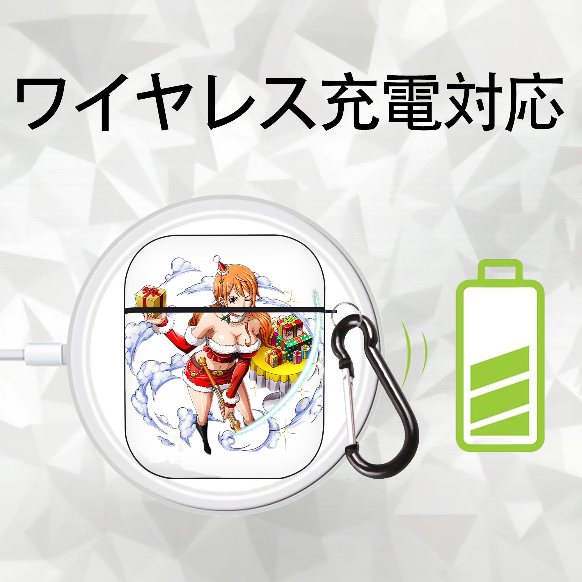 ワンピース ナミ ONE PIECE Nami AirPods 第2世代保護ケース ハードシェル ブラック 耐衝撃・防指紋・カラビナ付き