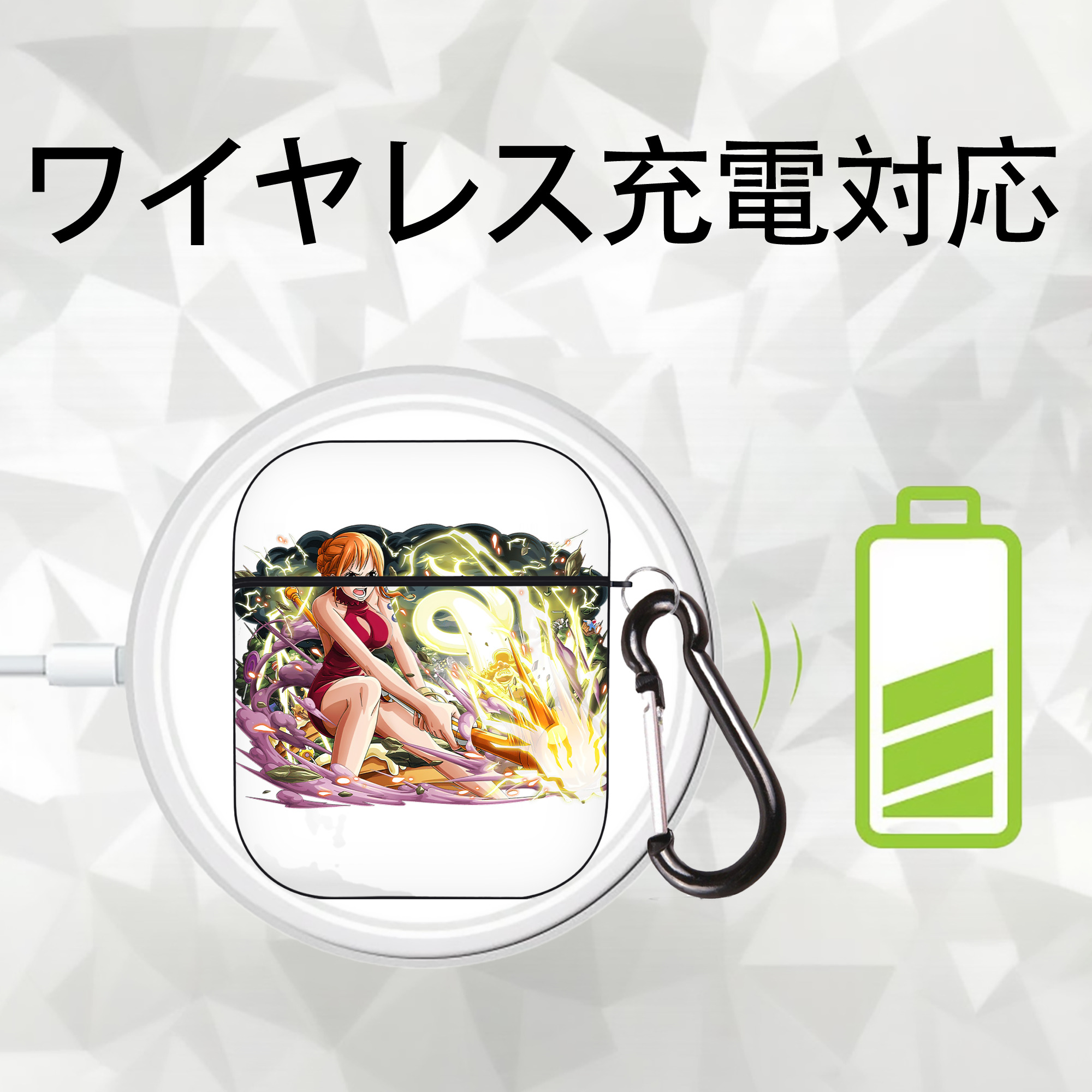 ワンピース ナミ ONE PIECE Nami AirPods 第2世代保護ケース ハードシェル ブラック 耐衝撃・防指紋・カラビナ付き
