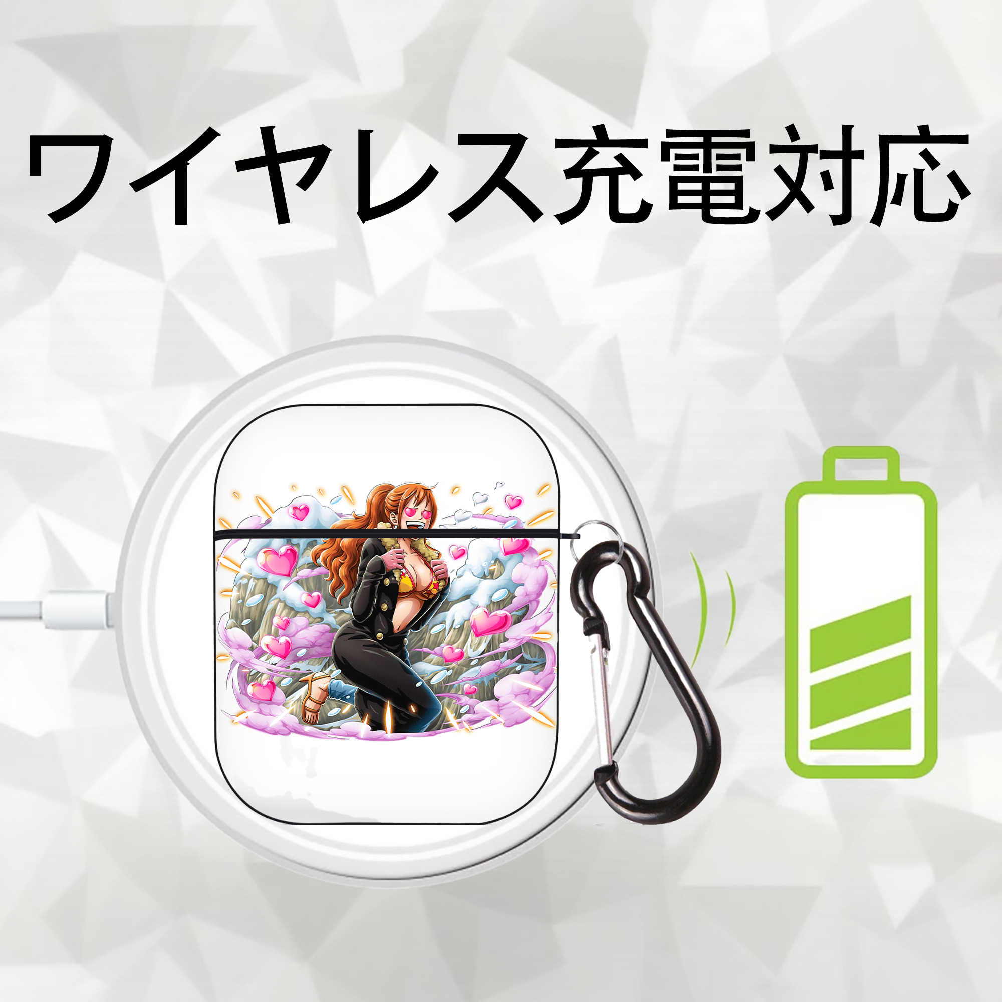 ワンピース ナミ ONE PIECE Nami AirPods 第2世代保護ケース ハードシェル ブラック 耐衝撃・防指紋・カラビナ付き