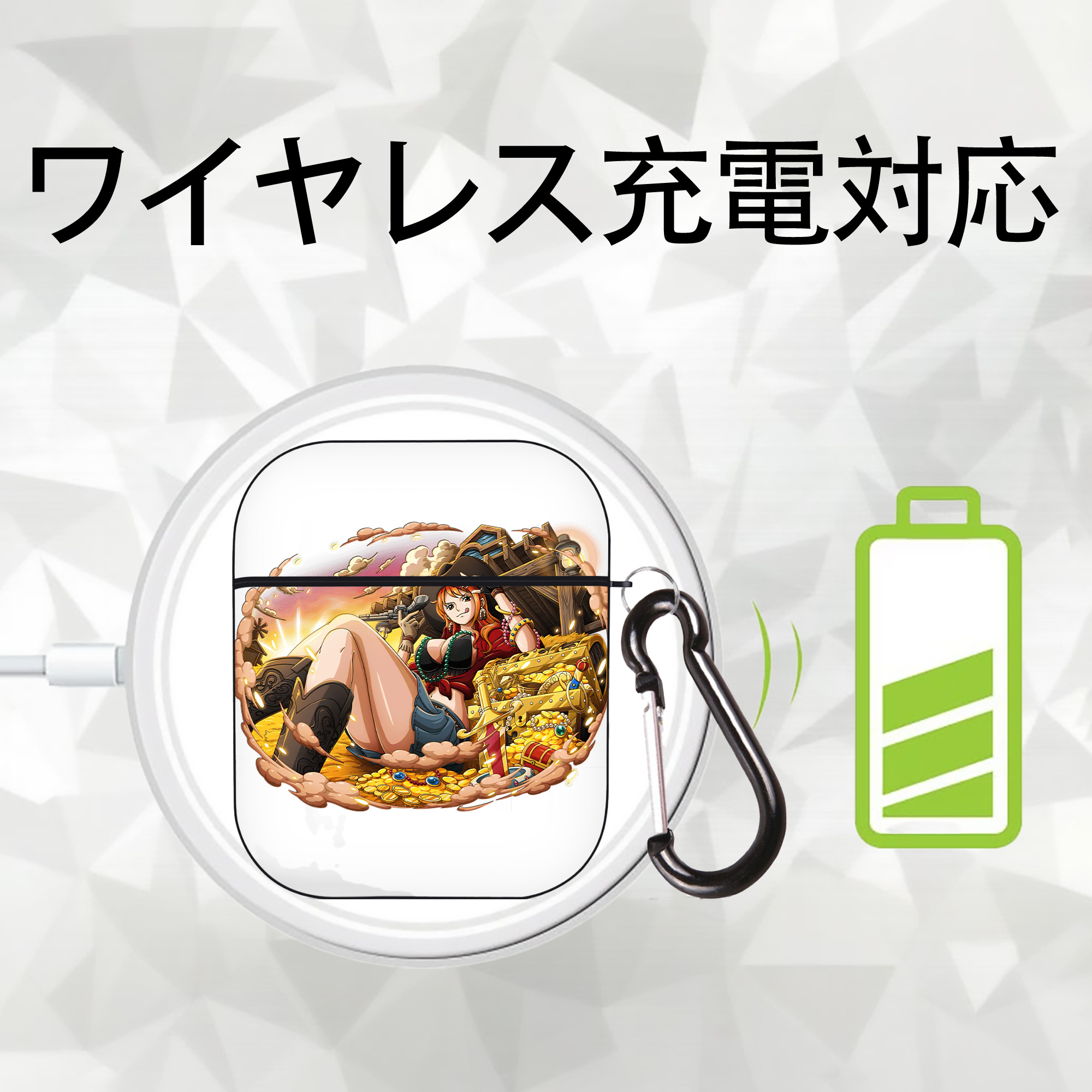 ワンピース ナミ ONE PIECE Nami AirPods 第2世代保護ケース ハードシェル ブラック 耐衝撃・防指紋・カラビナ付き