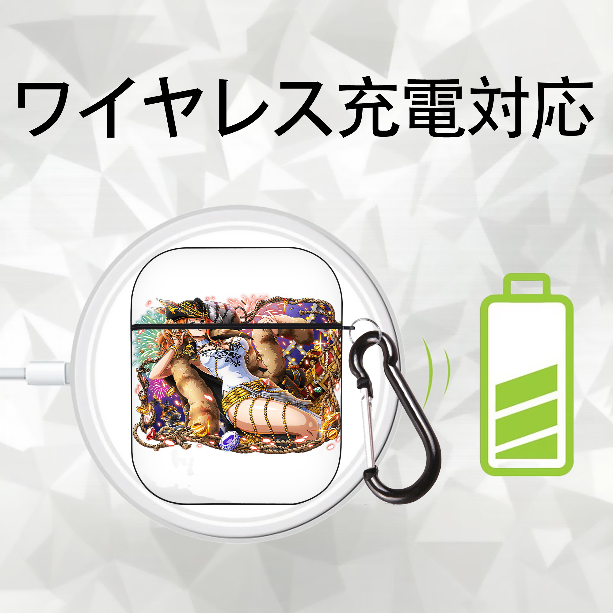 ワンピース ナミ ONE PIECE Nami AirPods 第2世代保護ケース ハードシェル ブラック 耐衝撃・防指紋・カラビナ付き