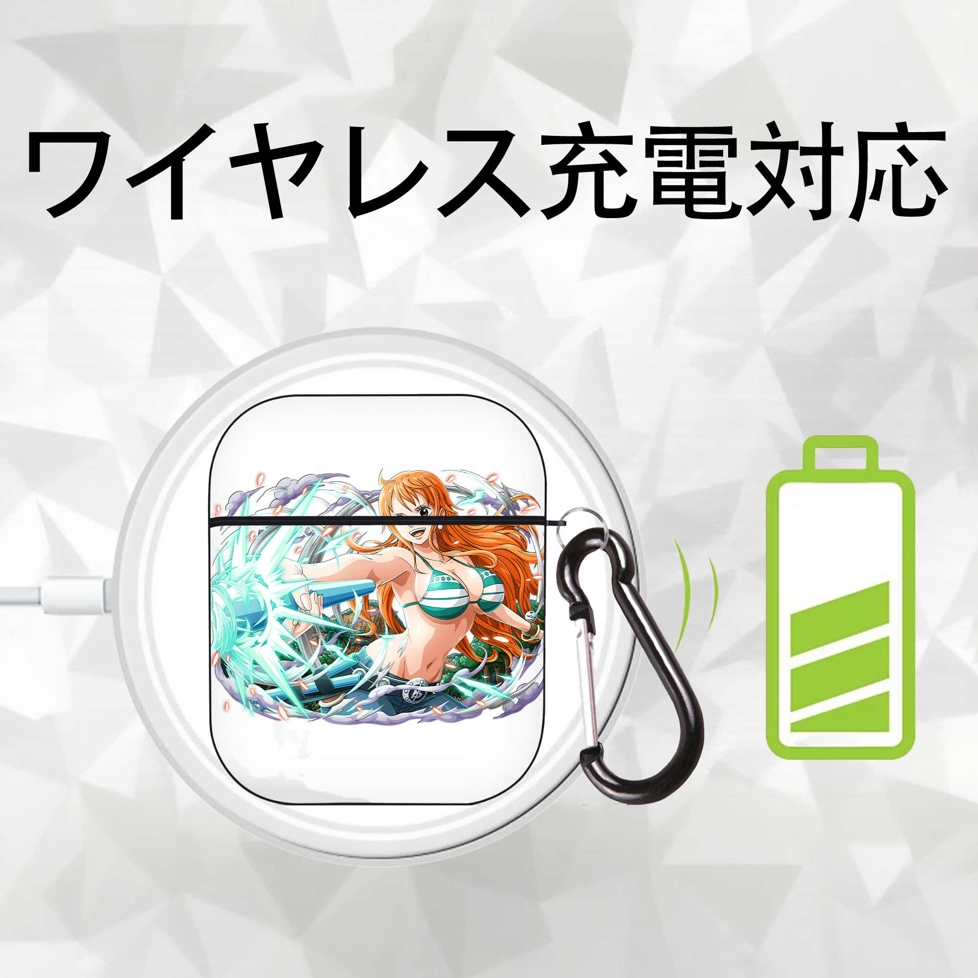 ワンピース ナミ ONE PIECE Nami AirPods 第2世代保護ケース ハードシェル ブラック 耐衝撃・防指紋・カラビナ付き