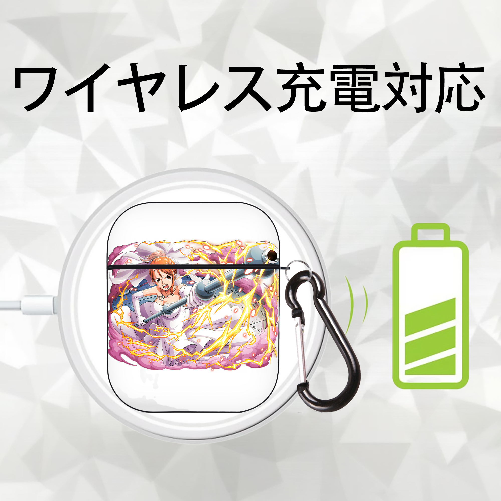 ワンピース ナミ ONE PIECE Nami AirPods 第2世代保護ケース ハードシェル ブラック 耐衝撃・防指紋・カラビナ付き