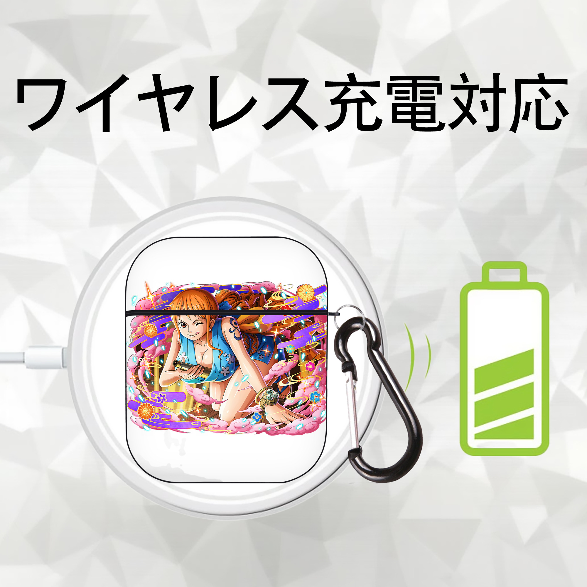 ワンピース ナミ ONE PIECE Nami AirPods 第2世代保護ケース ハードシェル ブラック 耐衝撃・防指紋・カラビナ付き