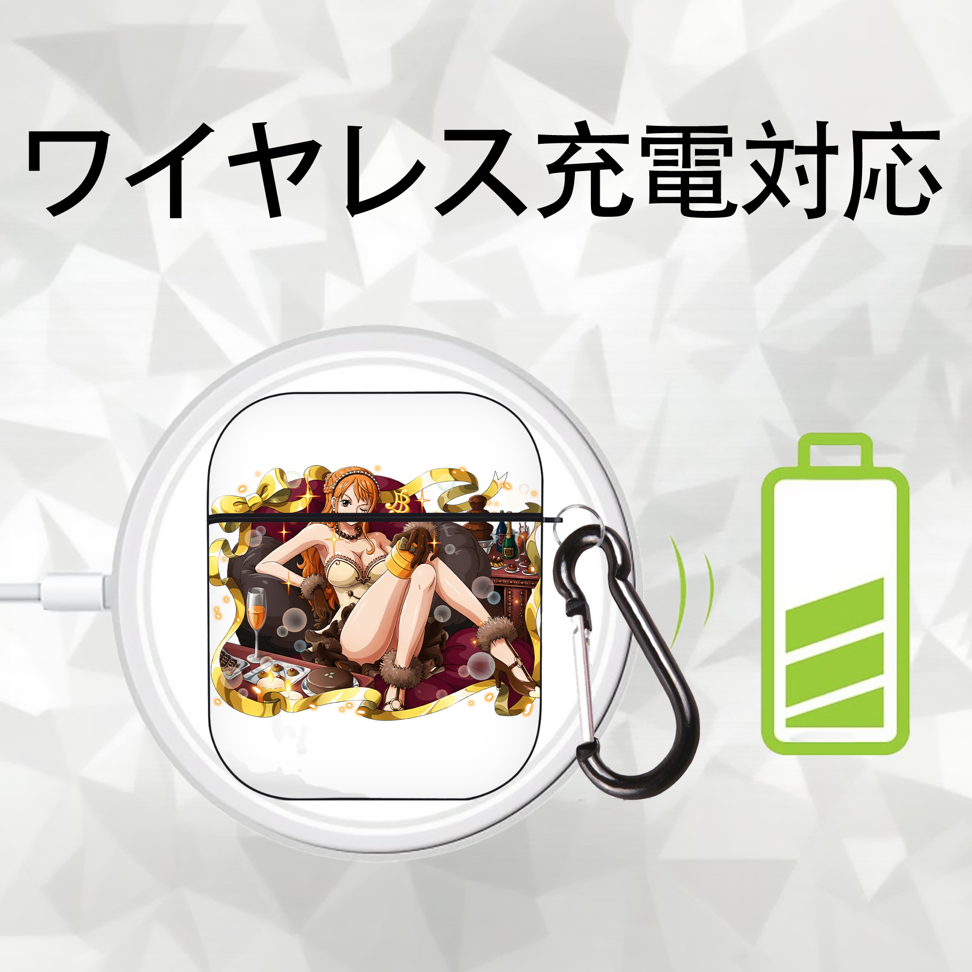 ワンピース ナミ ONE PIECE Nami AirPods 第2世代保護ケース ハードシェル ブラック 耐衝撃・防指紋・カラビナ付き
