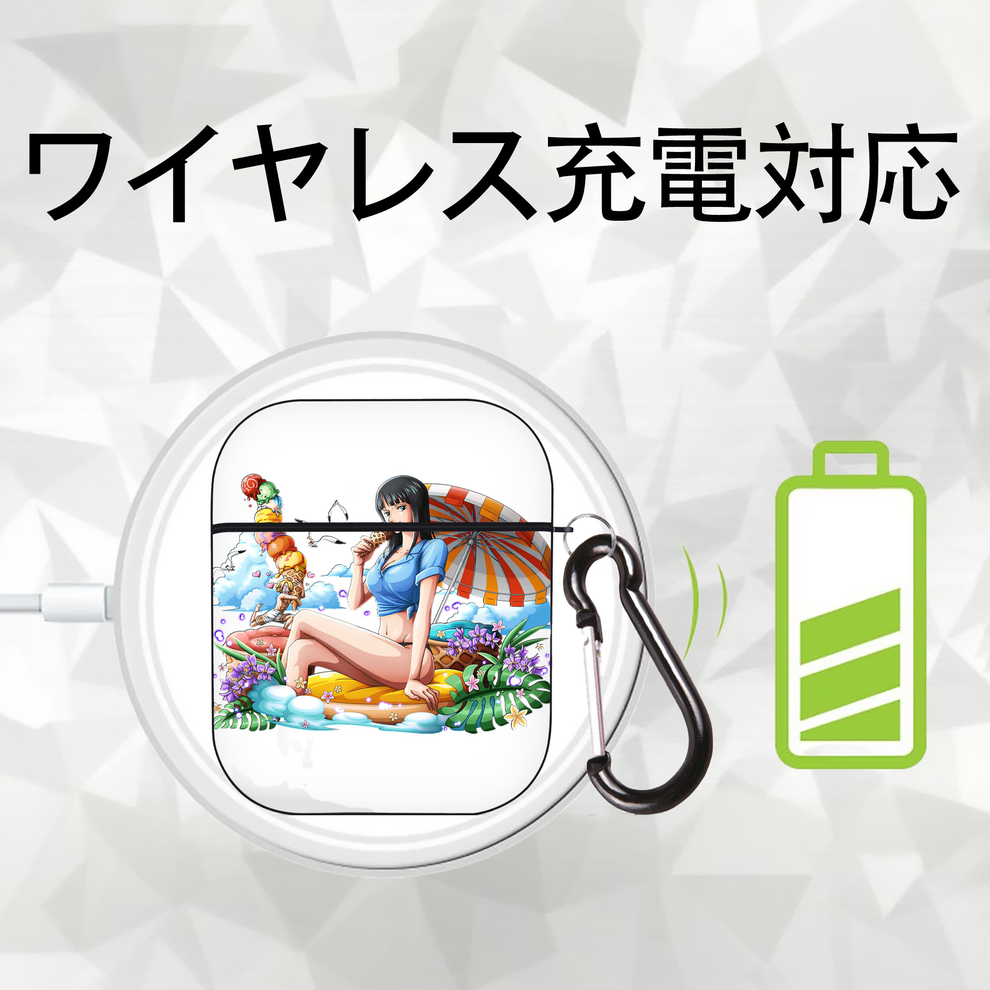 ワンピース ニコ・ロビン ONE PIECE Nico Robin AirPods 第2世代保護ケース ハードシェル ブラック 耐衝撃・防指紋・カラビナ付き