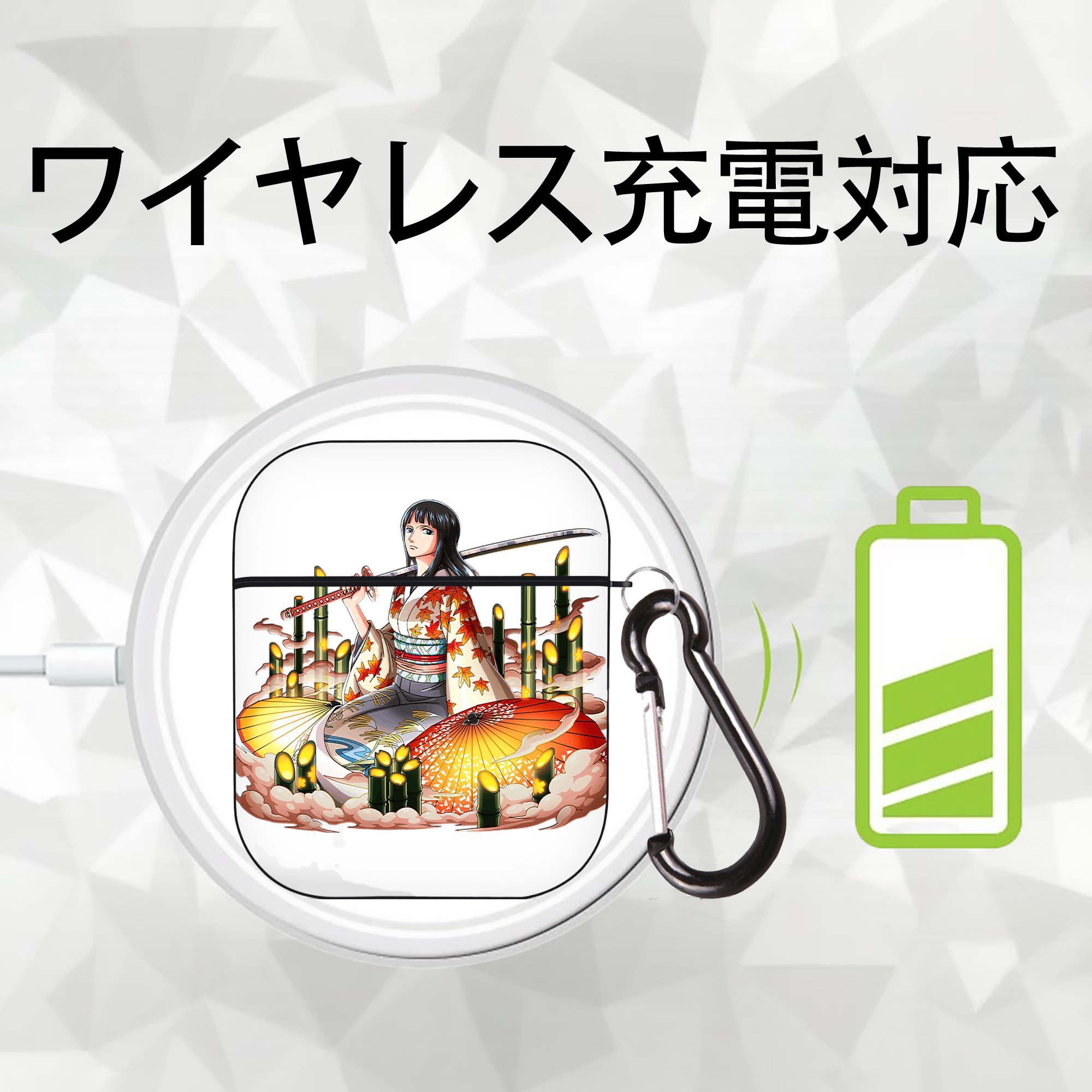 ワンピース ニコ・ロビン ONE PIECE Nico Robin AirPods 第2世代保護ケース ハードシェル ブラック 耐衝撃・防指紋・カラビナ付き