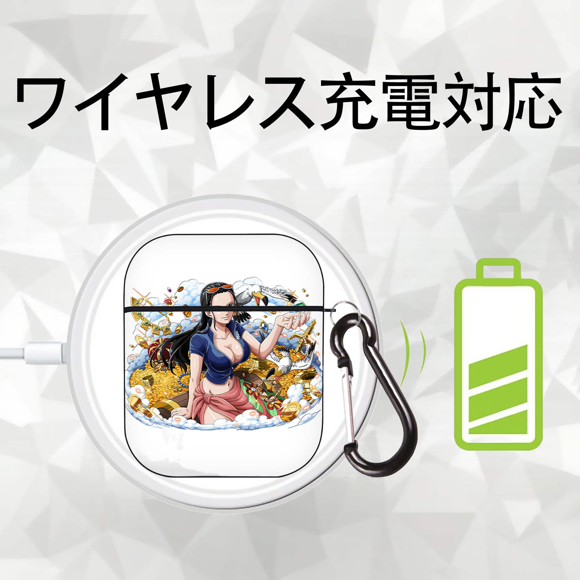 ワンピース ニコ・ロビン ONE PIECE Nico Robin AirPods 第2世代保護ケース ハードシェル ブラック 耐衝撃・防指紋・カラビナ付き