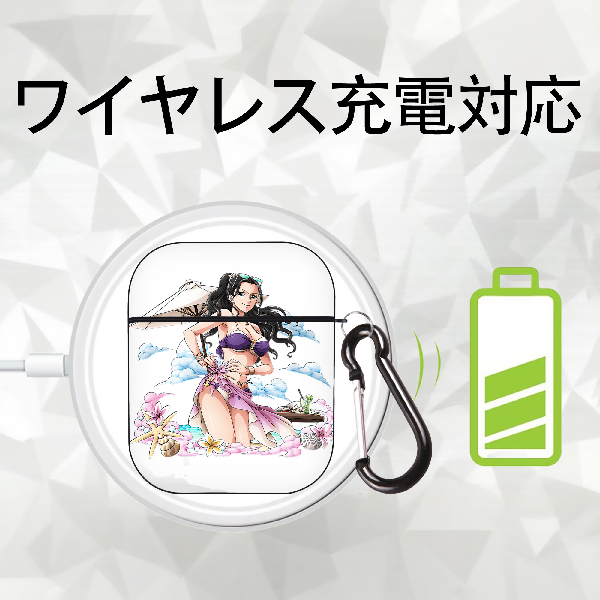 ワンピース ニコ・ロビン ONE PIECE Nico Robin AirPods 第2世代保護ケース ハードシェル ブラック 耐衝撃・防指紋・カラビナ付き