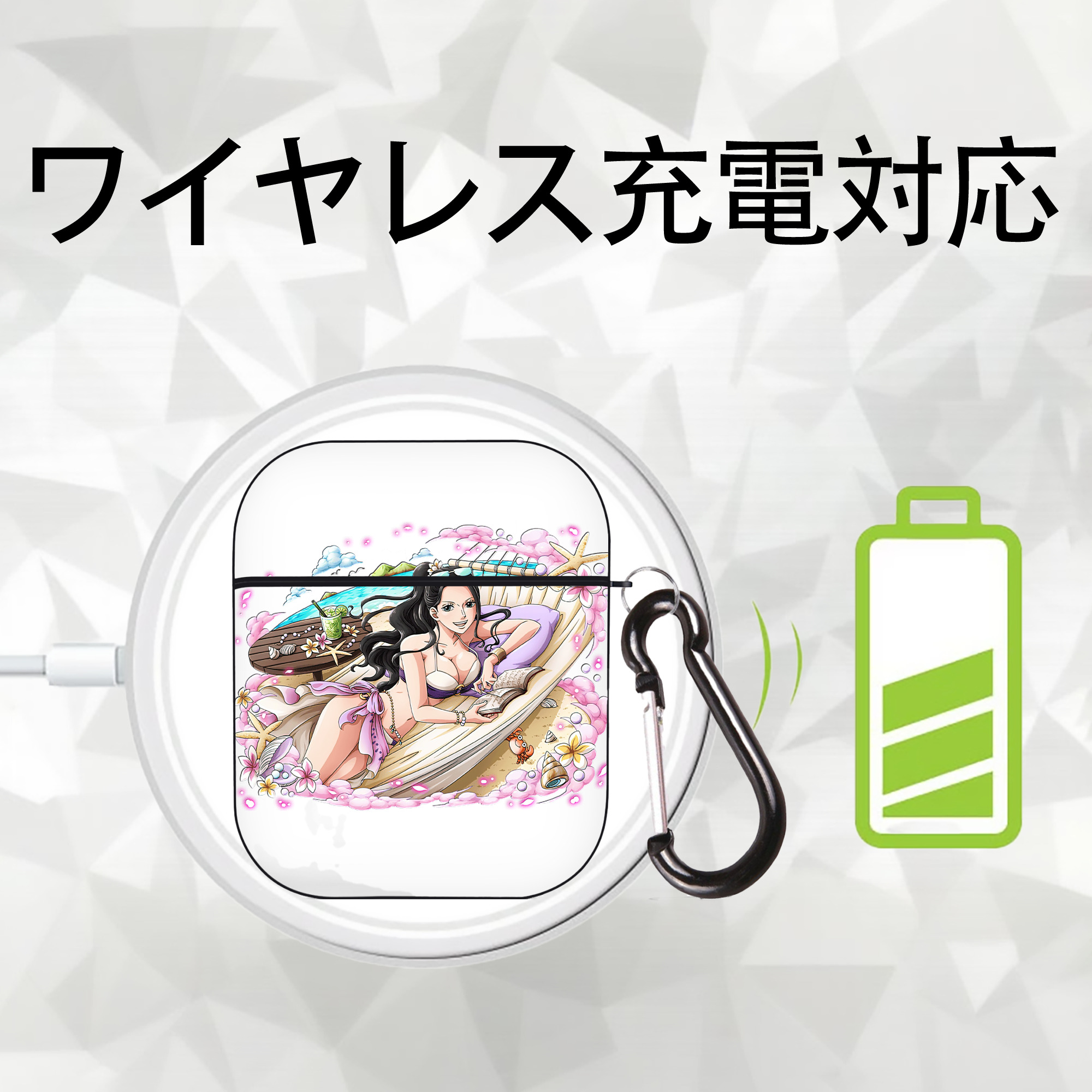 ワンピース ニコ・ロビン ONE PIECE Nico Robin AirPods 第2世代保護ケース ハードシェル ブラック 耐衝撃・防指紋・カラビナ付き