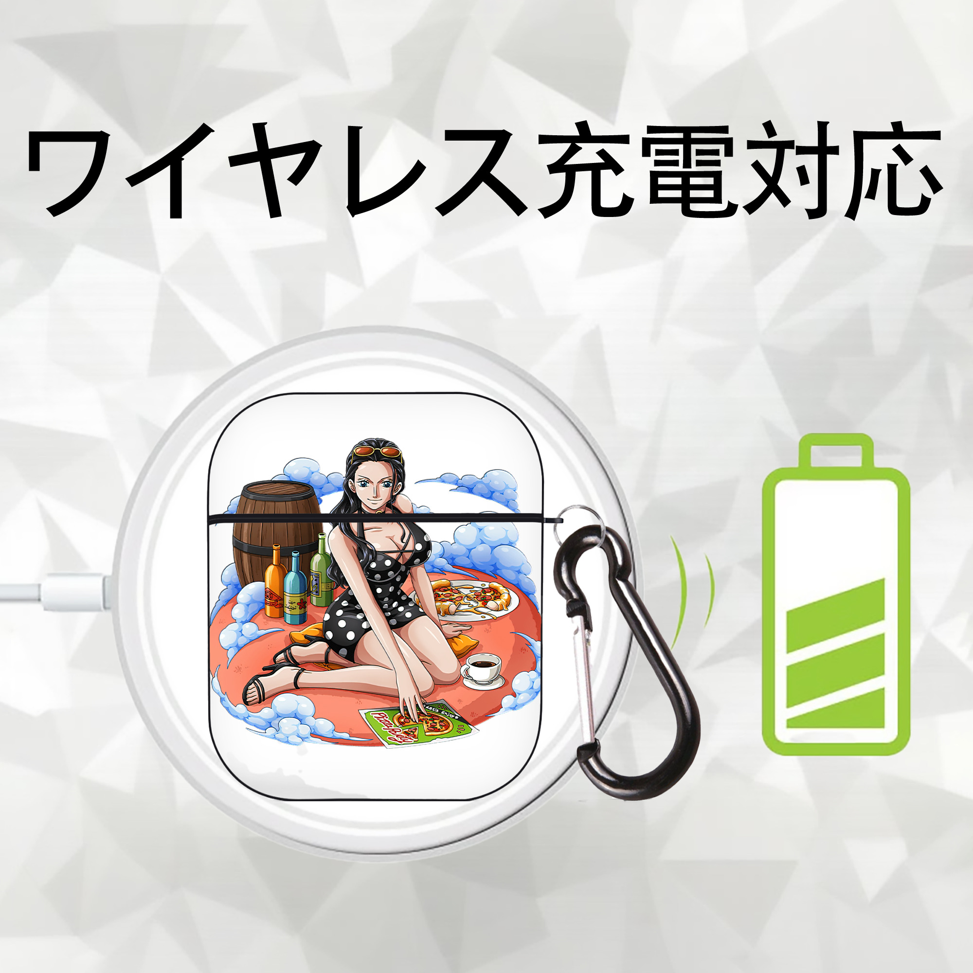 ワンピース ニコ・ロビン ONE PIECE Nico Robin AirPods 第2世代保護ケース ハードシェル ブラック 耐衝撃・防指紋・カラビナ付き