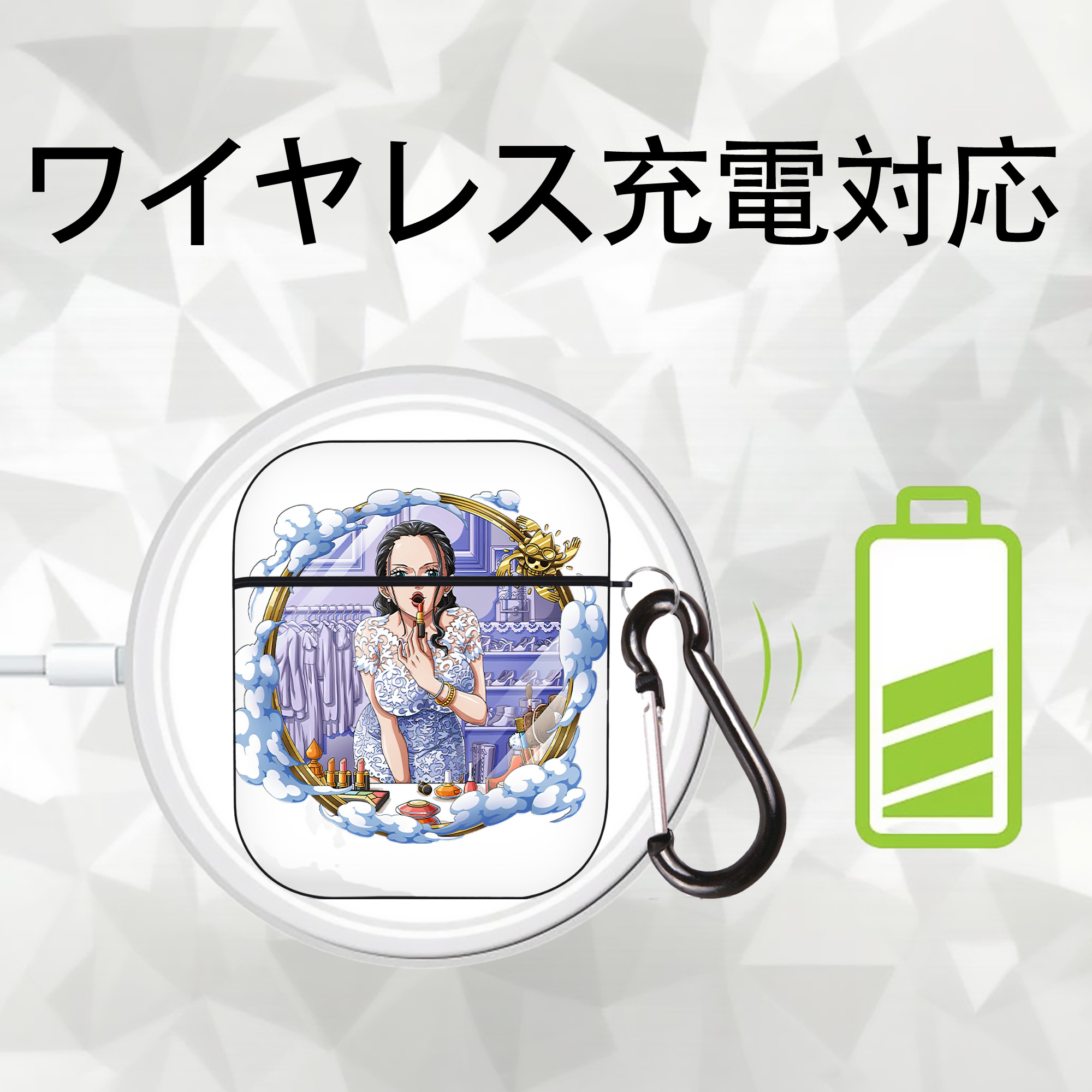 ワンピース ニコ・ロビン ONE PIECE Nico Robin AirPods 第2世代保護ケース ハードシェル ブラック 耐衝撃・防指紋・カラビナ付き