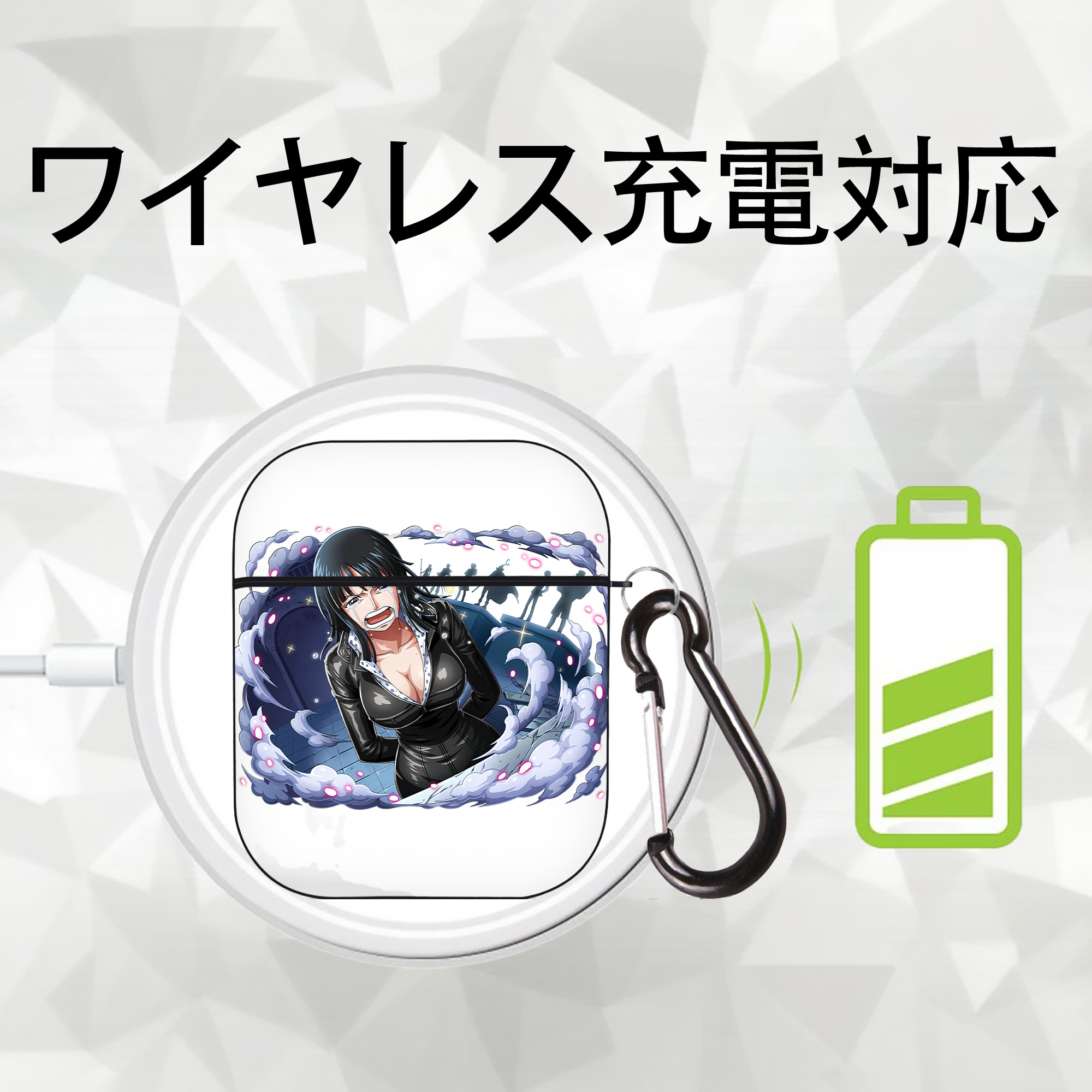 ワンピース ニコ・ロビン ONE PIECE Nico Robin AirPods 第2世代保護ケース ハードシェル ブラック 耐衝撃・防指紋・カラビナ付き