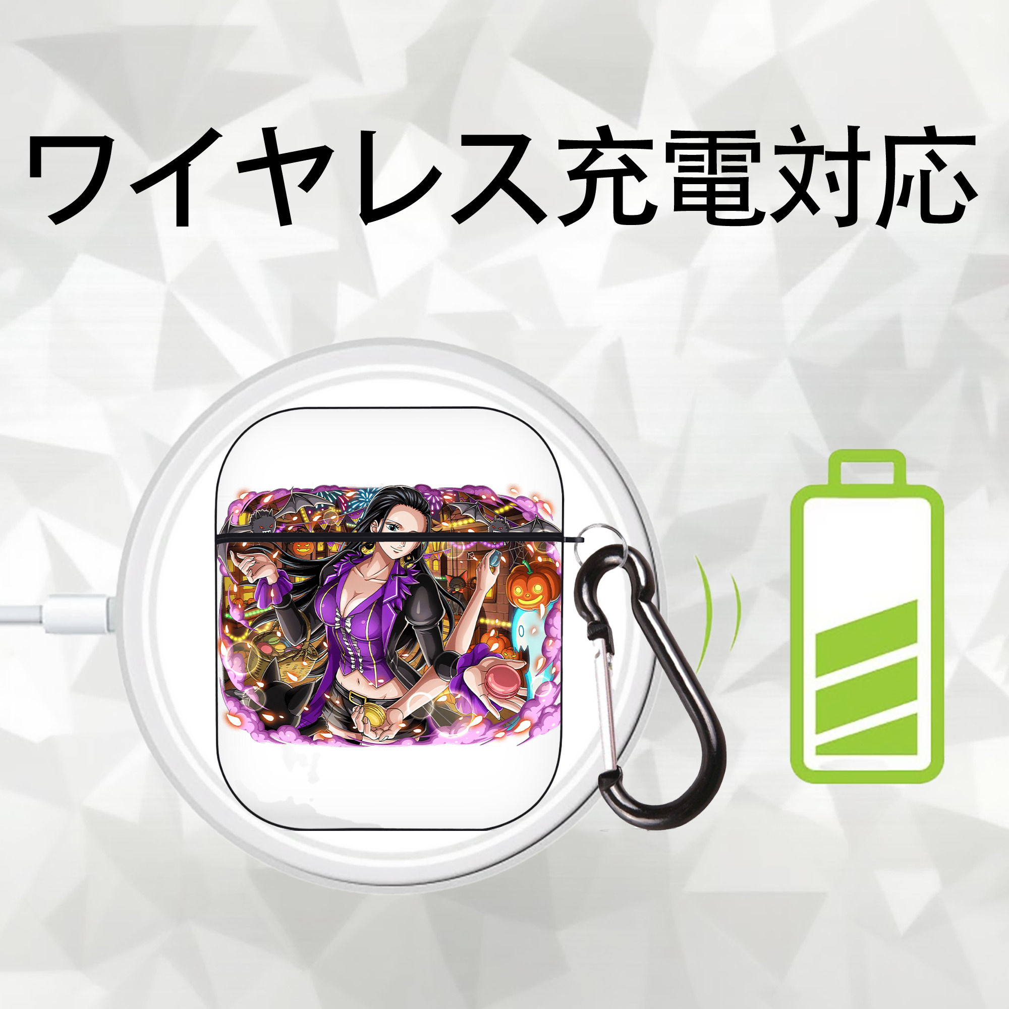 ワンピース ニコ・ロビン ONE PIECE Nico Robin AirPods 第2世代保護ケース ハードシェル ブラック 耐衝撃・防指紋・カラビナ付き