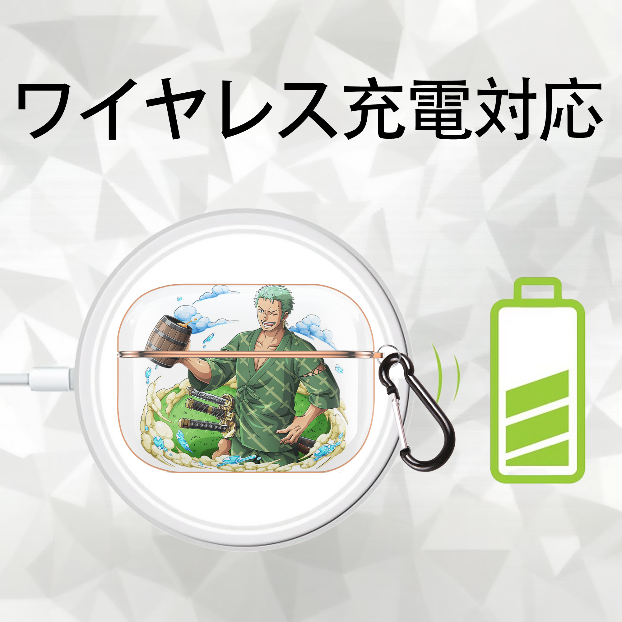 ワンピース ロロノア・ゾロ ONE PIECE Roronoa Zoro 【AirPods Pro用】ハードシェル保護ケース｜耐衝撃・防指紋・カラビナ付き商品仕様